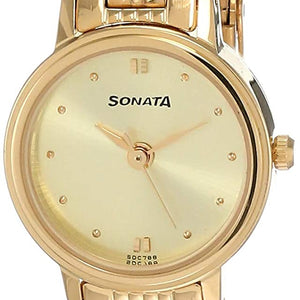 Sonata Champagne Dial Golden Metal Strap