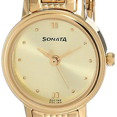 Sonata Champagne Dial Golden Metal Strap