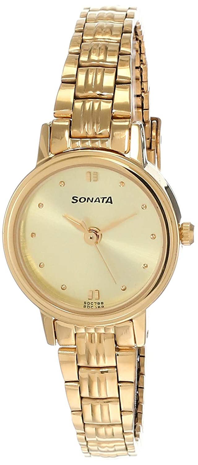 Sonata Champagne Dial Golden Metal Strap