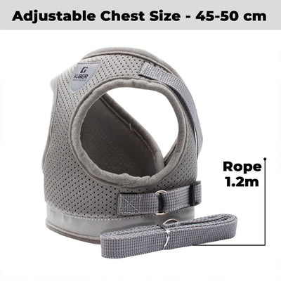 Homestic Reflective Dog Harness with Adjustable Leash|Breathable Polyester Mesh Fabric |XL Size|HT-844|Comfortable No-Pull Grip|Quick Release Buckles|Easy On - Easy Off Harness|Grey