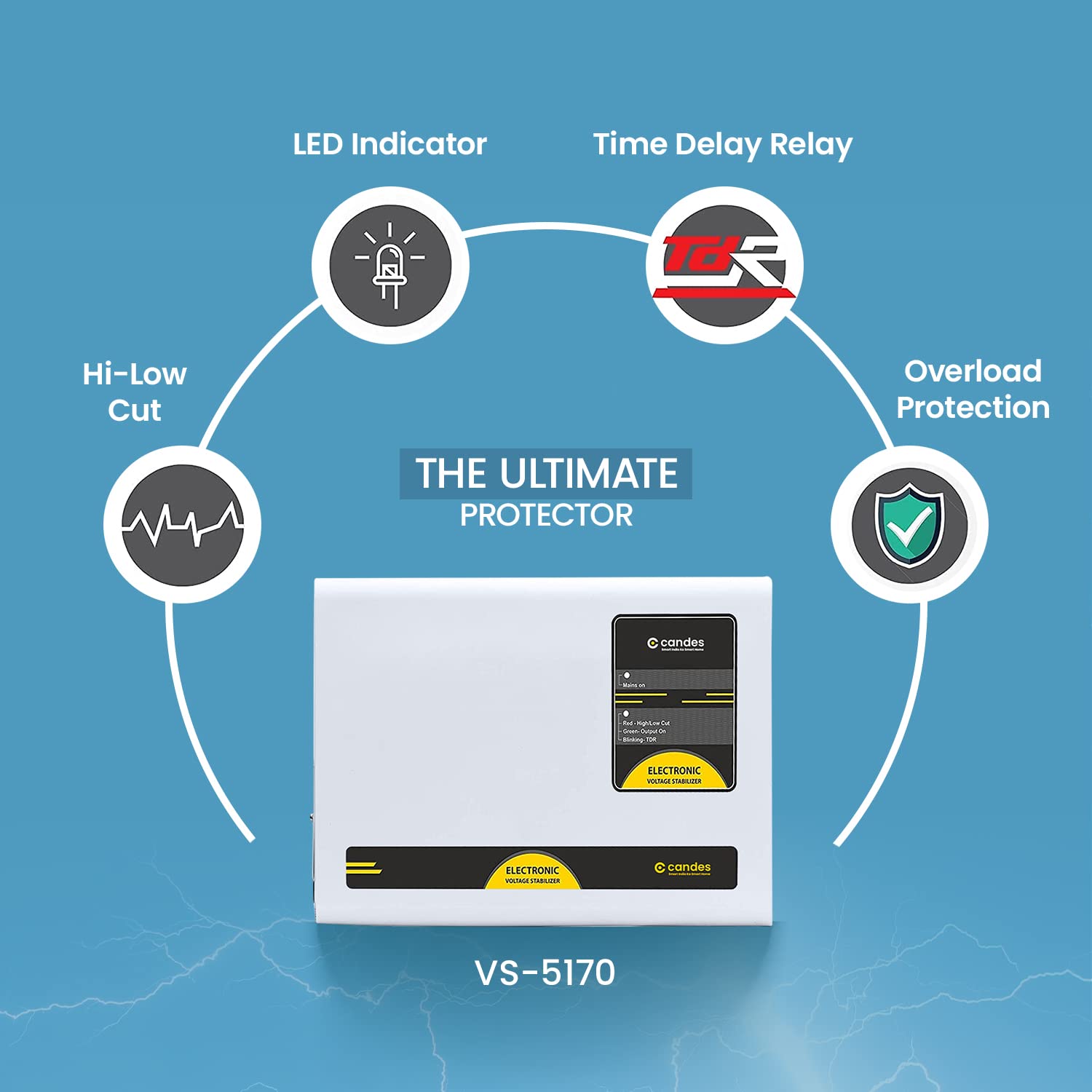 Candes Crystal 5KVA (170V to 280V) Voltage Stabilizer Best for Inverter AC, Split AC or Windows AC up to 2.2 Ton (Including 1.8 Ton, 2 Ton & 2.2 Ton)- Silver, 3 Years Warranty
