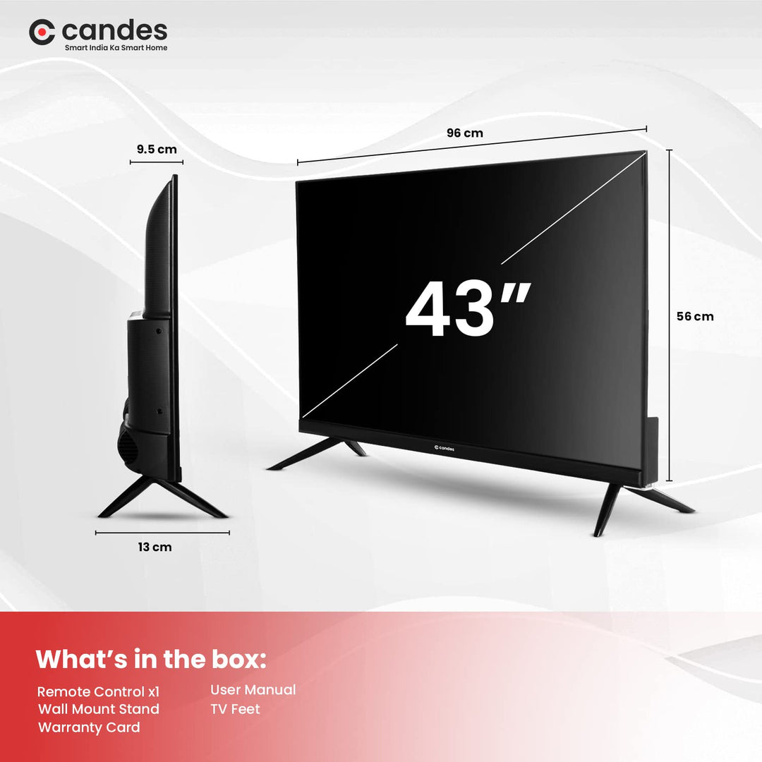 Candes 108 cm (43 Inches) Full HD Frameless Smart Android LED Tv (CTPL43EF1S) Black, 2021 Edition with Inbuilt Rich & Surround 24W Box Loud Speakers