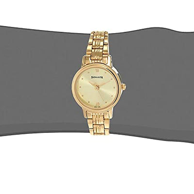 Sonata Champagne Dial Golden Metal Strap