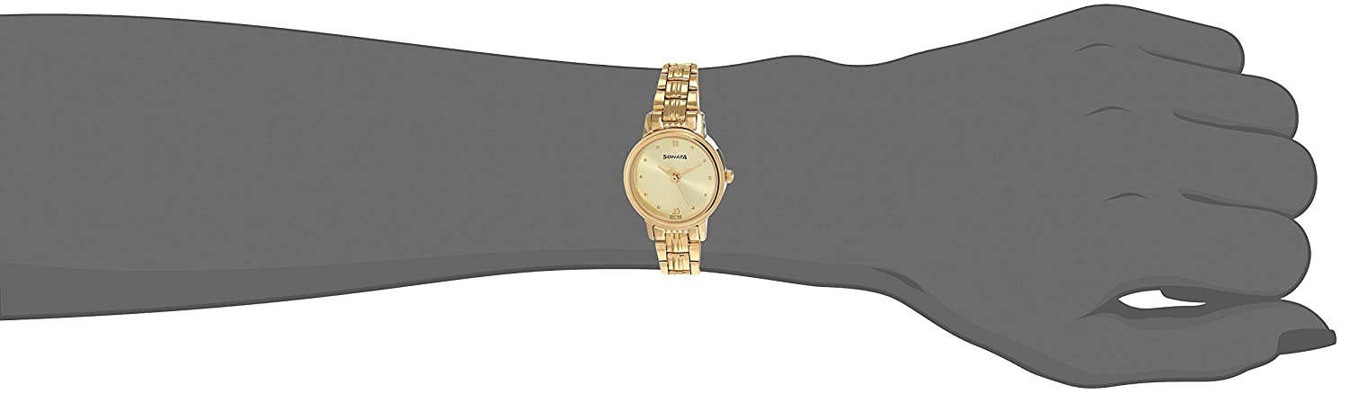 Sonata Champagne Dial Golden Metal Strap