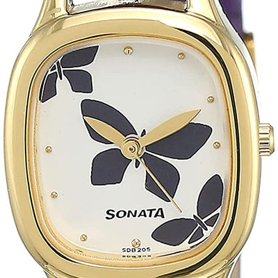 Sonata White Dial Blue Leather Strap