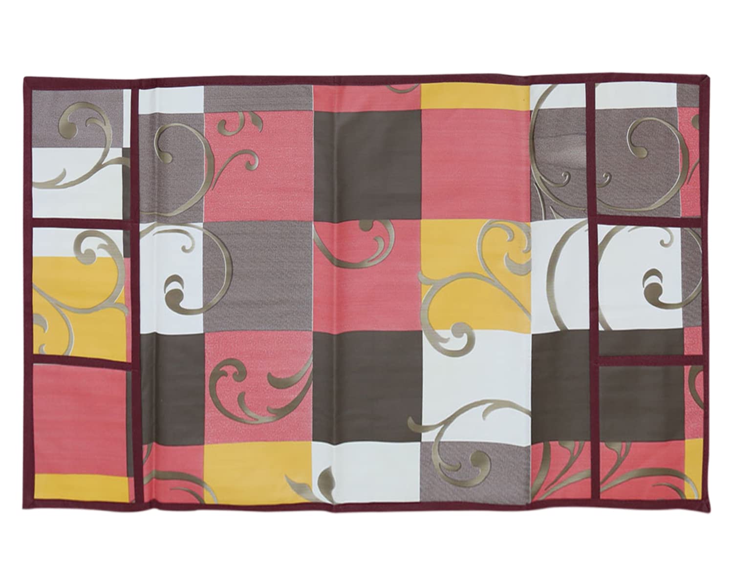 Kuber Industries Multicheck Printed PVC Fridge Top Cover with 6 Utility Side Pockets (Multicolor)