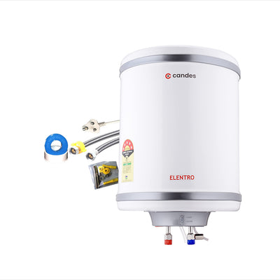 Candes 25 Litre Elentro 5 Star Rated Automatic Instant Storage Electric Water Heater with Special Metal Body Anti Rust Coating With Installation Kit, 2KW Geyser (White)