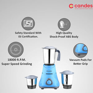 Candes Bolt 550-Watt Mixer Grinder with 3 Jars, Powerful Motor and 2 Year Warranty on Motor, (Blue Grey) + Quick Hand Vegetables & Fruit Chopper Green (Super Combo)