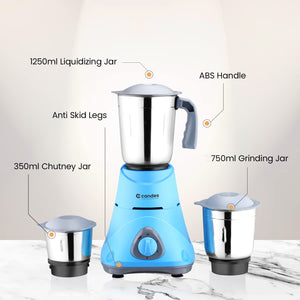 Candes Bolt 550-Watt Mixer Grinder with 3 Jars, Powerful Motor and 2 Year Warranty on Motor, (Blue Grey) + Quick Hand Vegetables & Fruit Chopper Green (Super Combo)