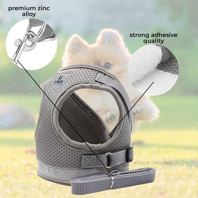Homestic Reflective Dog Harness with Adjustable Leash|Breathable Polyester Mesh Fabric |XL Size|HT-844|Comfortable No-Pull Grip|Quick Release Buckles|Easy On - Easy Off Harness|Grey
