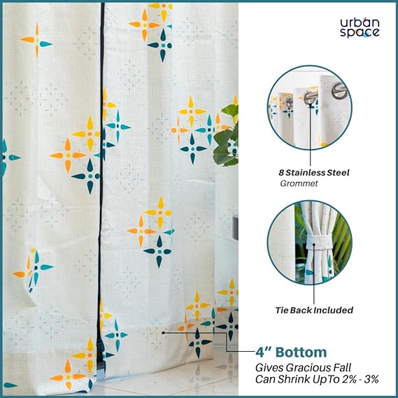 100% Cotton Curtains for Living Room, Bedroom curtains - Pack of 2 curtains, Mosaic - Yellow & Blue