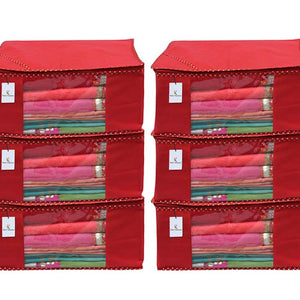 Kuber Industries 12 Piece Non Woven Saree Cover Set, Red,Large Size -CTKTC6444