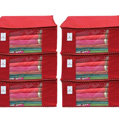 Kuber Industries 12 Piece Non Woven Saree Cover Set, Red,Large Size -CTKTC6444