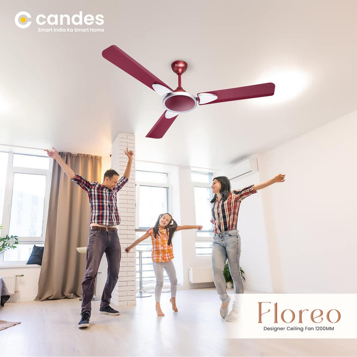 Candes Floreo 1200mm/48 inch High Speed 405 RPM Anti-dust Designer 3 Star Rated Ceiling Fan For Home With 2 Yrs Warranty (Maroon, Pack of 1)