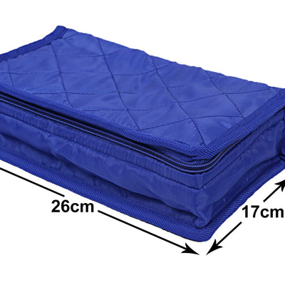 Heart Home Polyester Jewellery Organizer For Watches, Bracelets, Bangles, Small Jewellery With 4 Pouches (Blue)