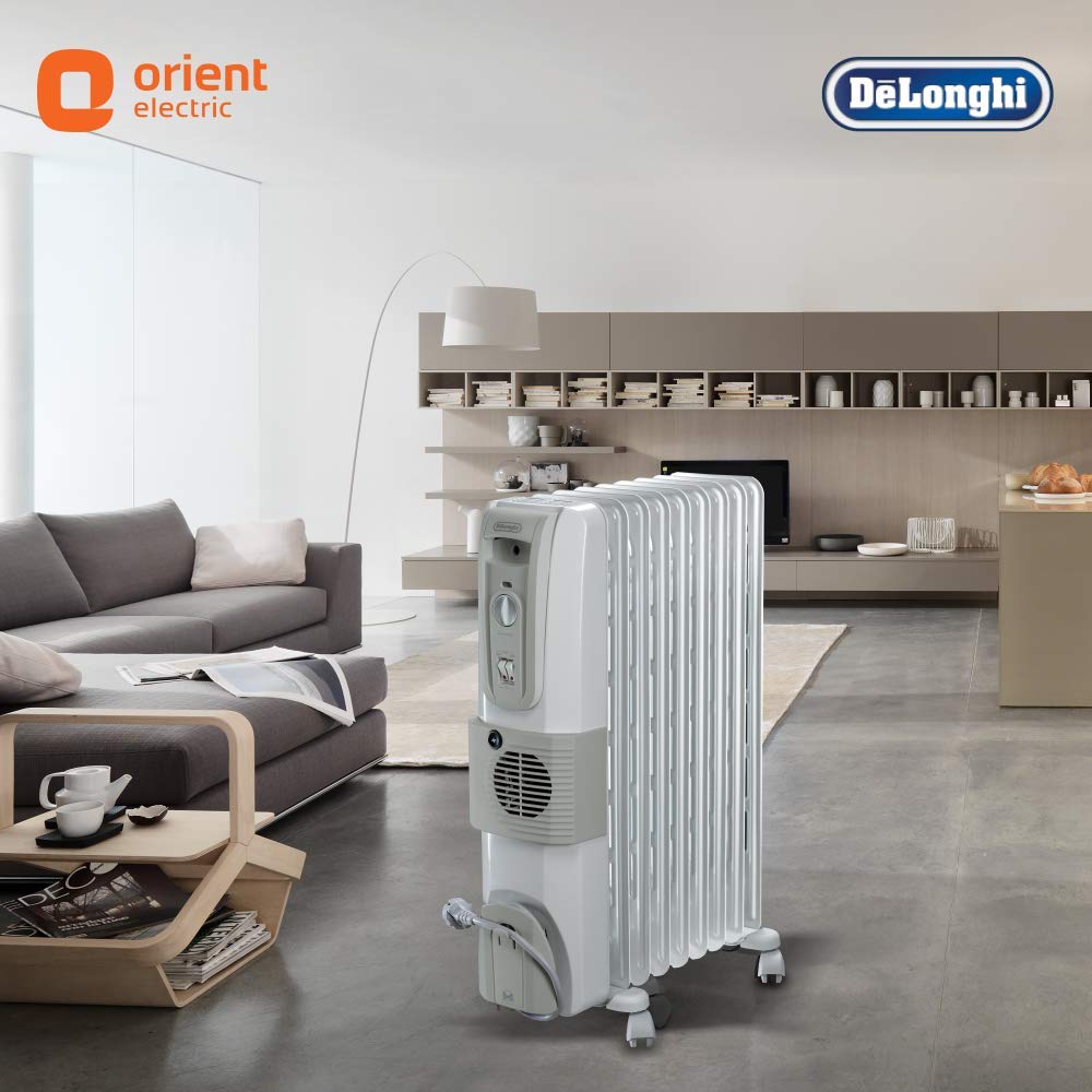 DELONGHI 9 Fin Oil Filled Radiator Room Heater with Fan (White, 2500Watts)