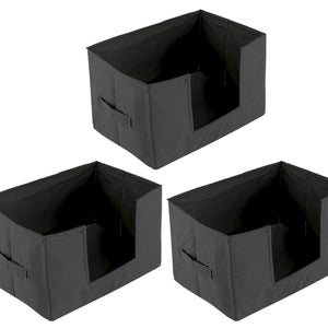 Kuber Industries 3 Pieces Large Capacity Space Saver Closet, Stackable and Foldable Saree, Clothes Storage Bag, Non-Woven Rectangle Cloth Saree Stacker Wardrobe Organizer (Black) CTKTC034591
