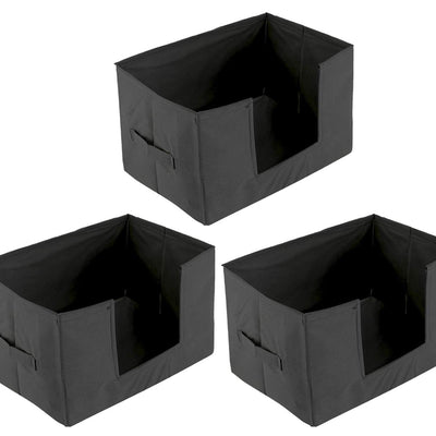 Kuber Industries 3 Pieces Large Capacity Space Saver Closet, Stackable and Foldable Saree, Clothes Storage Bag, Non-Woven Rectangle Cloth Saree Stacker Wardrobe Organizer (Black) CTKTC034591