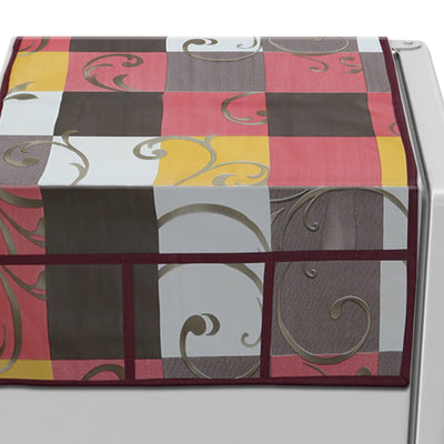 Kuber Industries Multicheck Printed PVC Fridge Top Cover with 6 Utility Side Pockets (Multicolor)