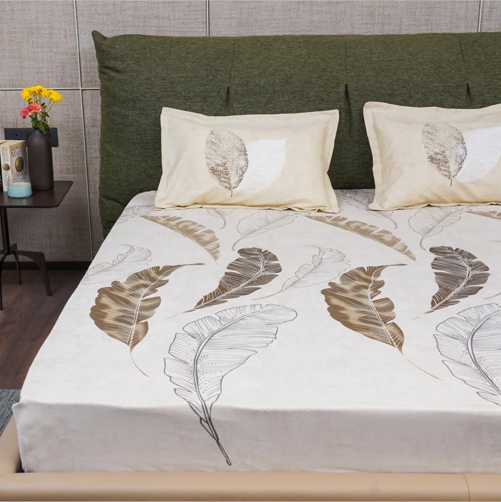 220 TC 100% Cotton Single Printed Bedsheet with Pillow Covers - Sweet Cherry Light Brown