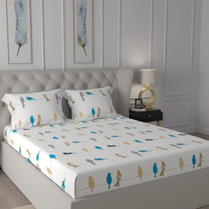 Divine Collection - 144 TC 100%  Cotton Bedsheet with 2 Pillow Covers- Humming Bird Blue