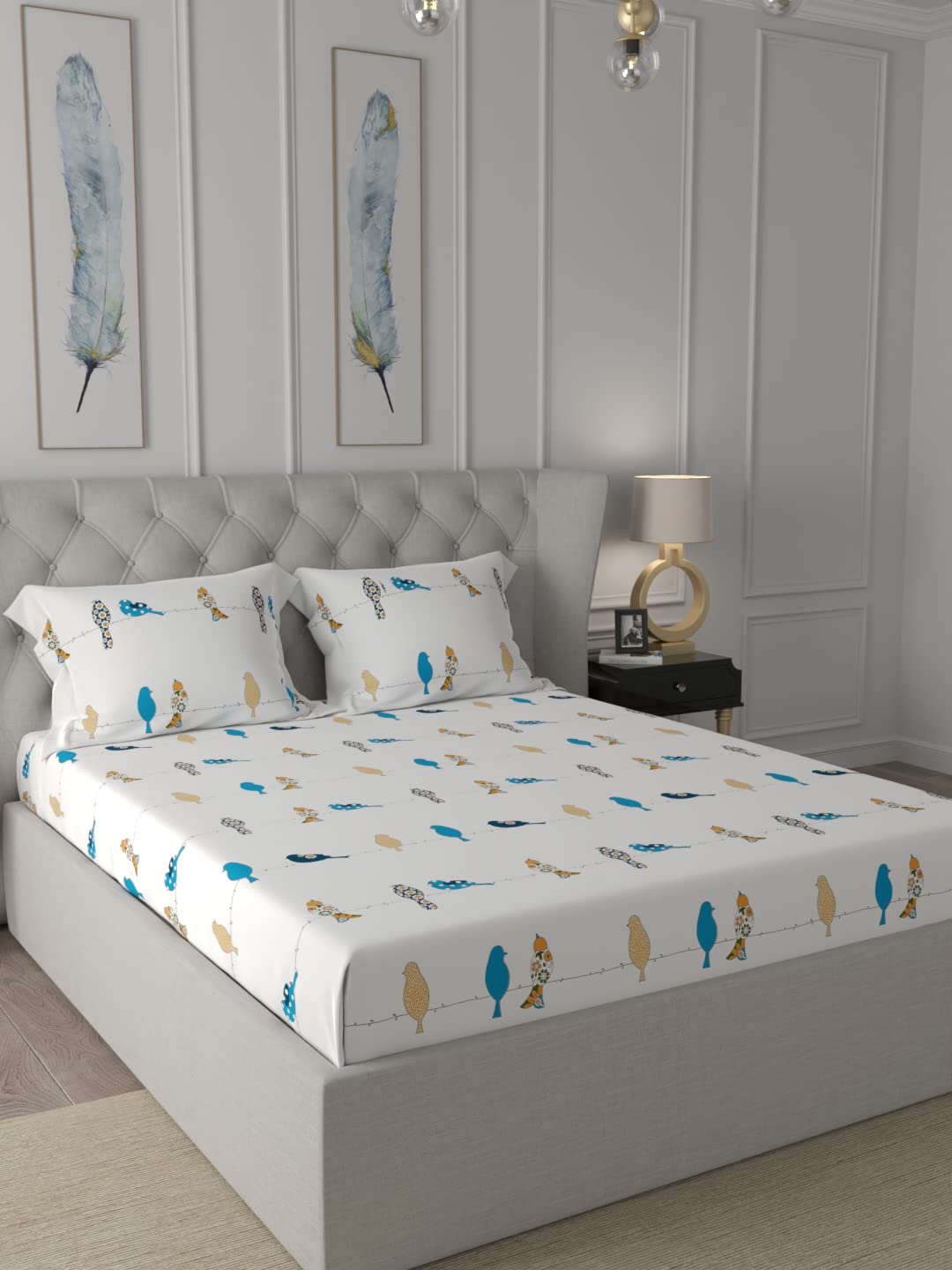 Fitted King Size Cotton Bedsheet - humming bird