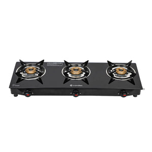 Candes Flame Glass Top Gas Stove, Manual Ignition, Black (ISI Certified, with 12 Months Warranty (3 Burner)