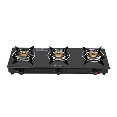 Candes Flame Glass Top Gas Stove, Manual Ignition, Black (ISI Certified, with 12 Months Warranty (3 Burner)