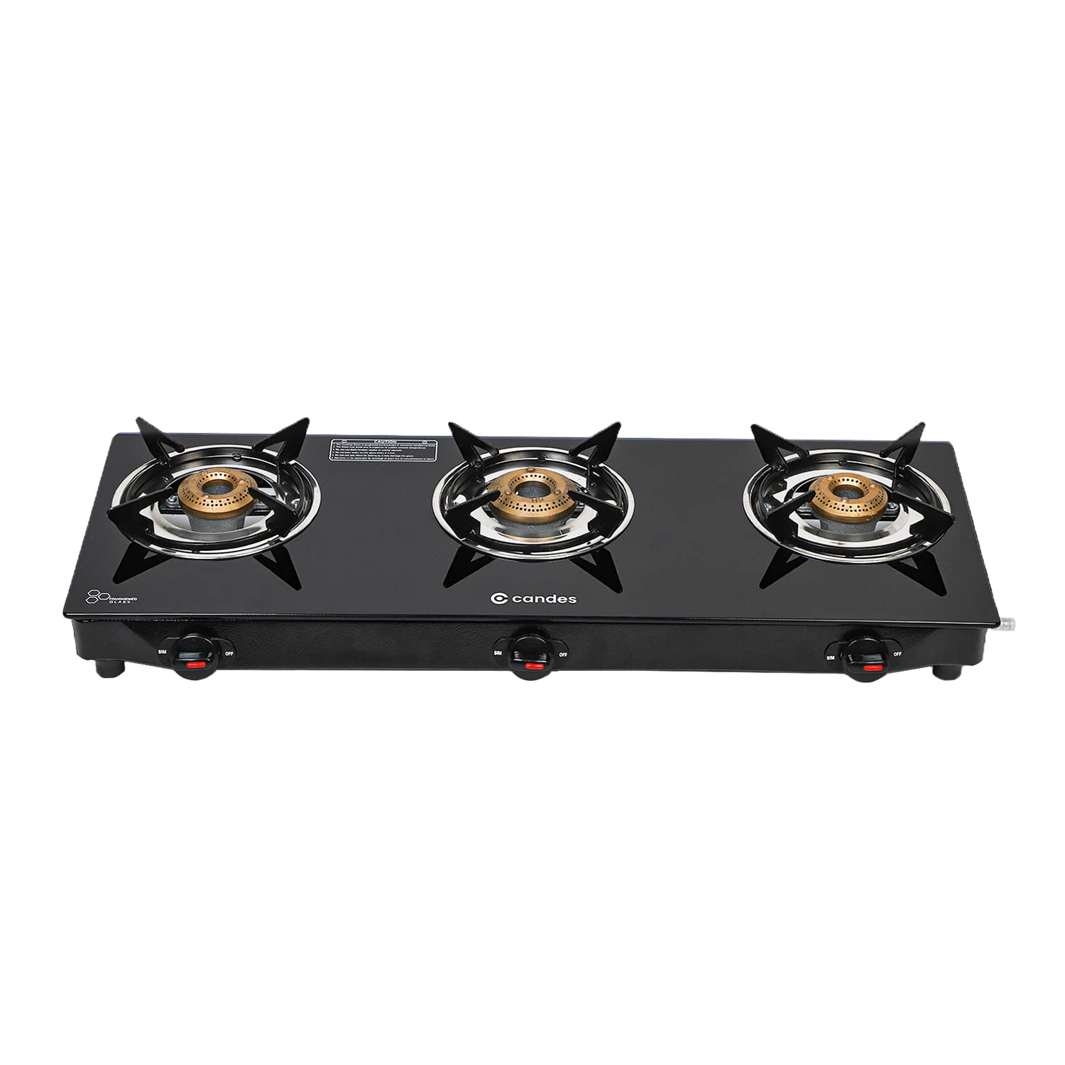 Candes Flame Glass Top Gas Stove, Manual Ignition, Black (ISI Certified, with 12 Months Warranty (3 Burner)