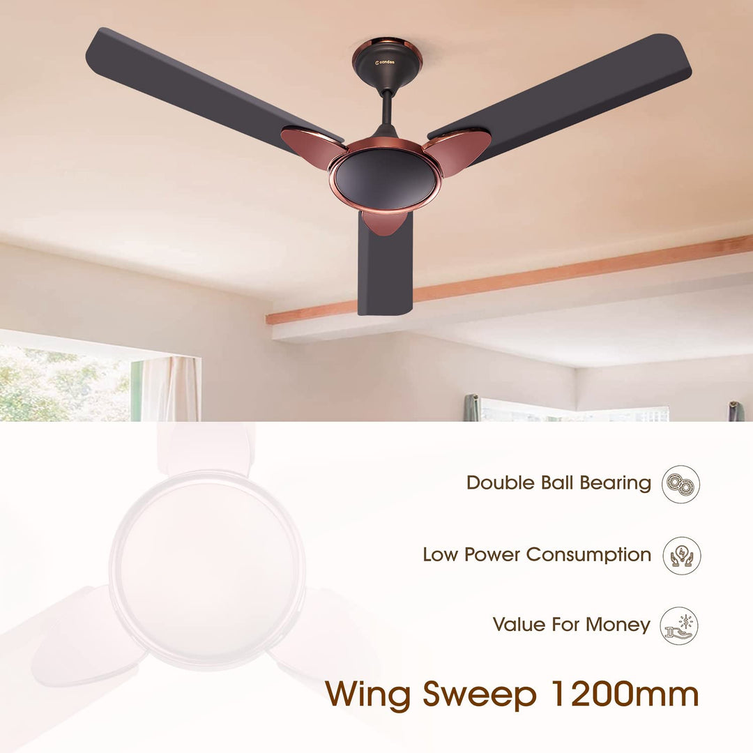 Candes Floreo 1200mm/48 inch High Speed 405 RPM Anti-dust Designer 3 Star Rated Ceiling Fan With 2 Yrs Warranty (Coffee Brown, Pack of 1)