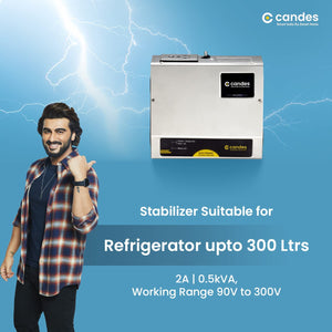 Candes Elite Voltage Stabilizer for Refrigerator up to 350 Ltr (Input Working Range 90 V - 300 V) Voltage Stabilizer (Silver, Black)