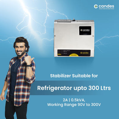 Candes Elite Voltage Stabilizer for Refrigerator up to 350 Ltr (Input Working Range 90 V - 300 V) Voltage Stabilizer (Silver, Black)