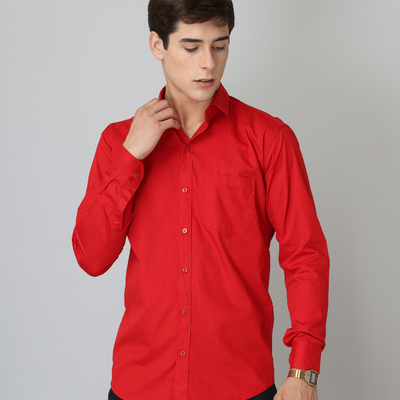Frankshirt Red Solid Tailored Fit Cotton Casual Shirt for Man