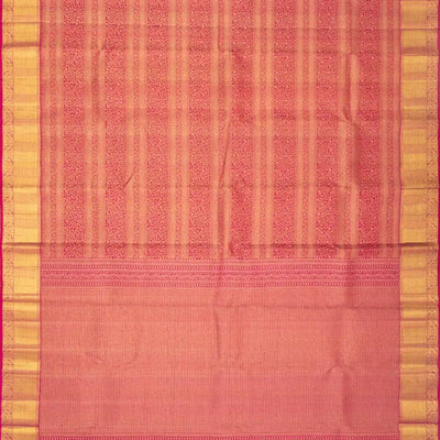 Pink Handloom Kanchipuram Silk Saree With Floral Stripes