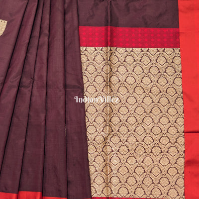 Coffee & Red Banarasi Katan Silk Saree