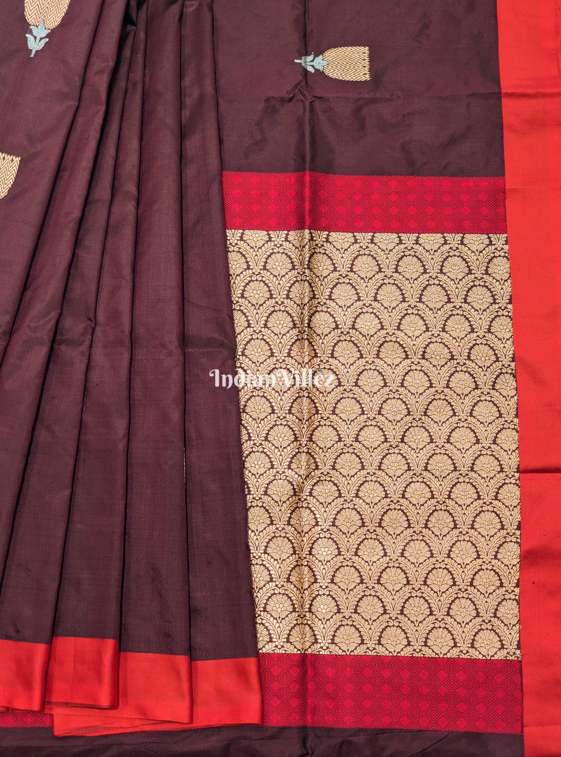 Coffee & Red Banarasi Katan Silk Saree