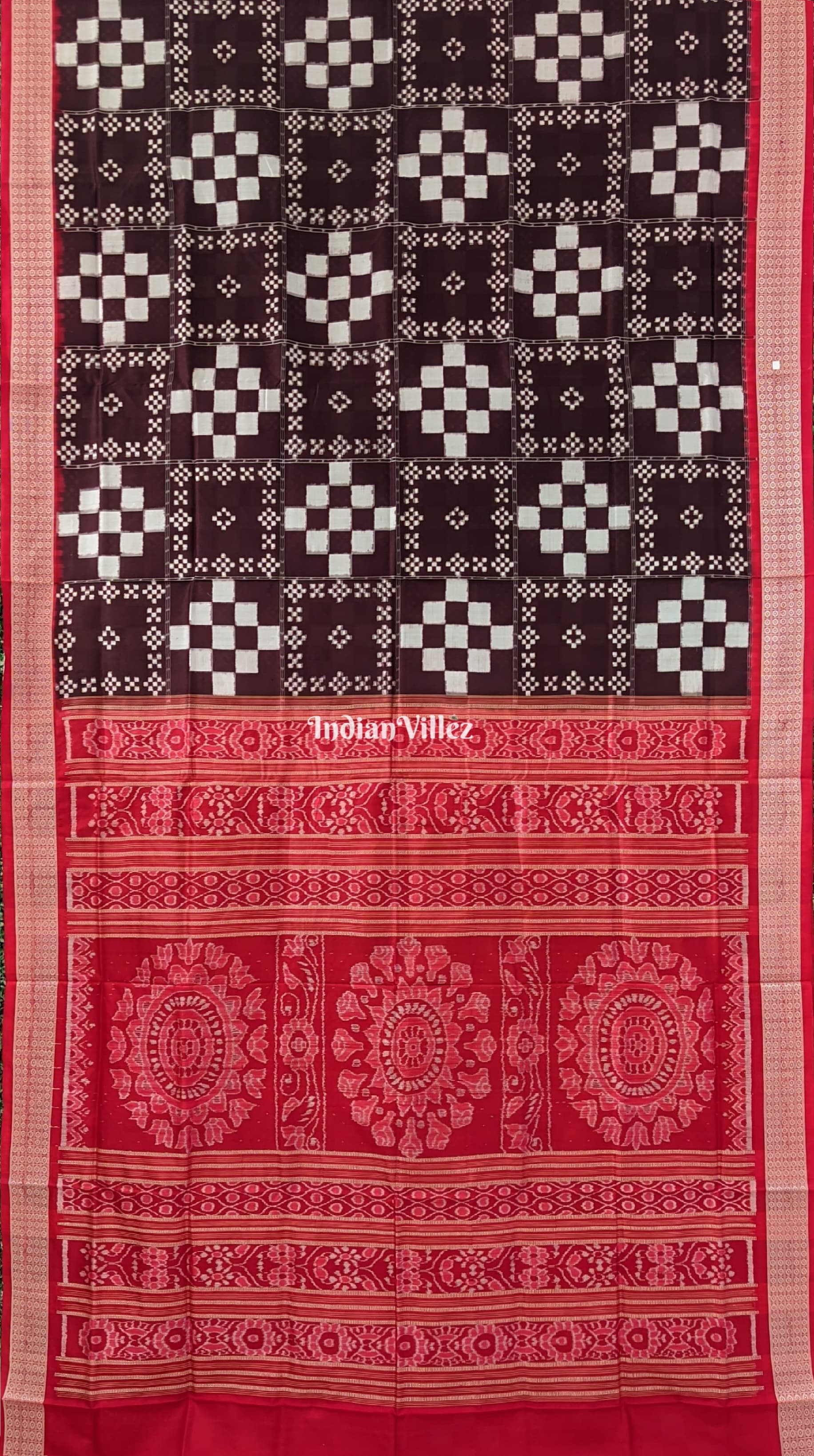 Wine Red Pasapali Theme Sambalpuri Silk Saree