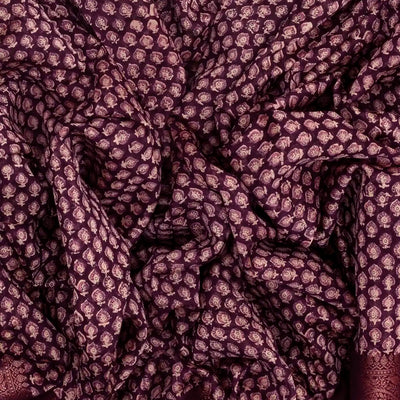 Burgundy Woven Chanderi Cotton Saree With Printed Small Motifs