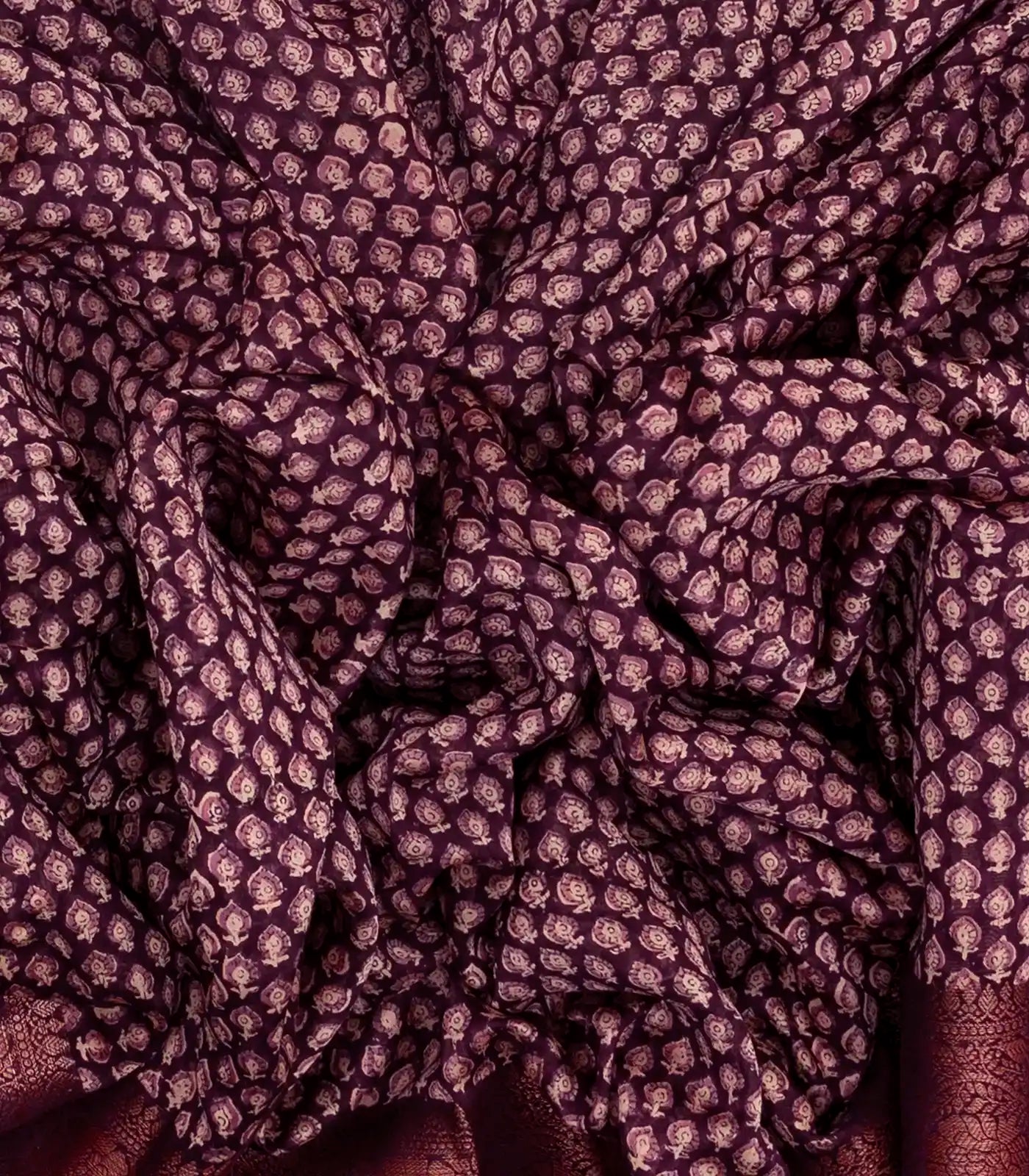 Burgundy Woven Chanderi Cotton Saree With Printed Small Motifs