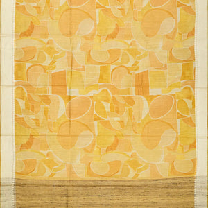 Yellow Handloom Tussar Silk Saree Printed With Geometric Motifs
