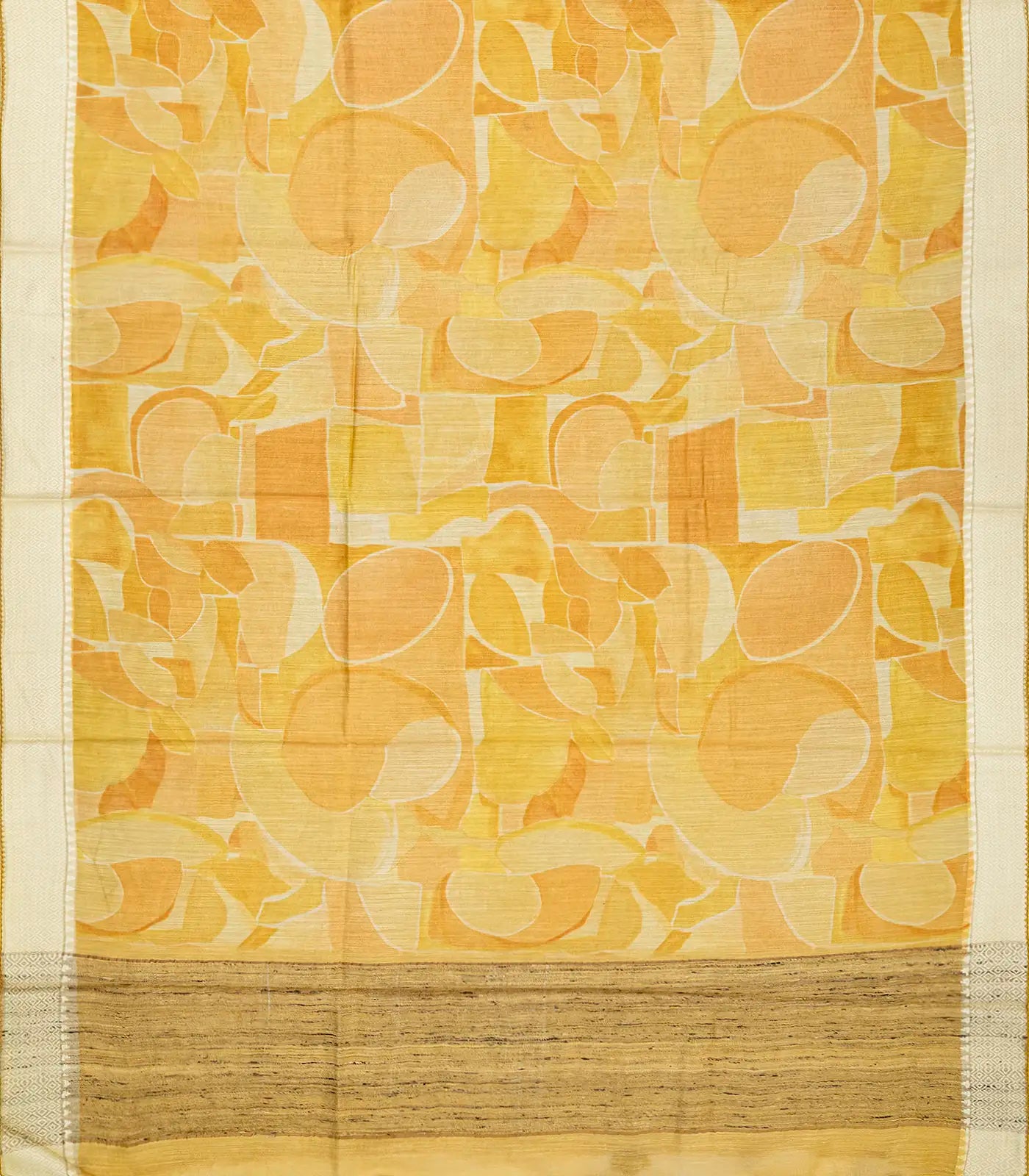 Yellow Handloom Tussar Silk Saree Printed With Geometric Motifs