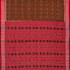 Brown Handloom Orissa Cotton Saree With Tie & Dye Floral Motifs