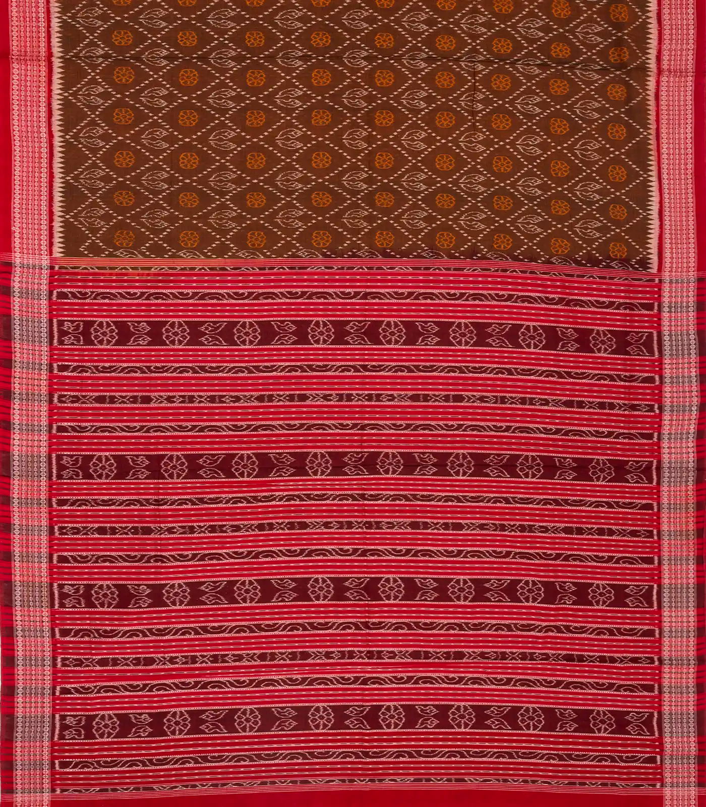 Brown Handloom Orissa Cotton Saree With Tie & Dye Floral Motifs