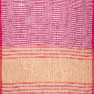 Pink Handloom Linen Saree With Stripes