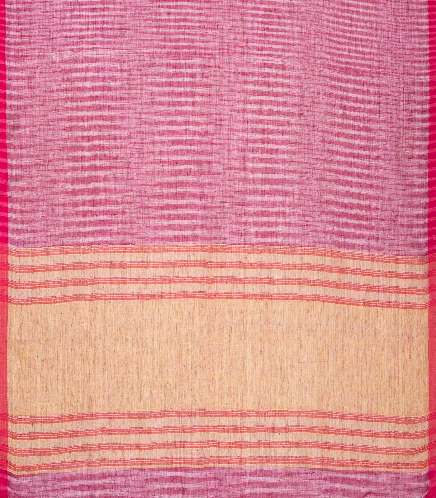 Pink Handloom Linen Saree With Stripes