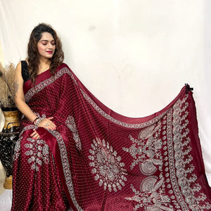 Modal Silk Ajrakh Bandhani Print Silk Saree