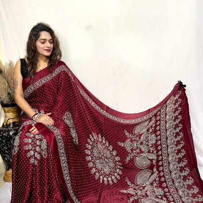 Modal Silk Ajrakh Bandhani Print Silk Saree