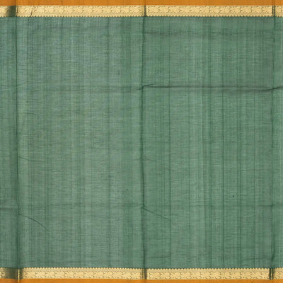 Dark Green Handloom Silk Cotton Saree With Horse Zari Buttas