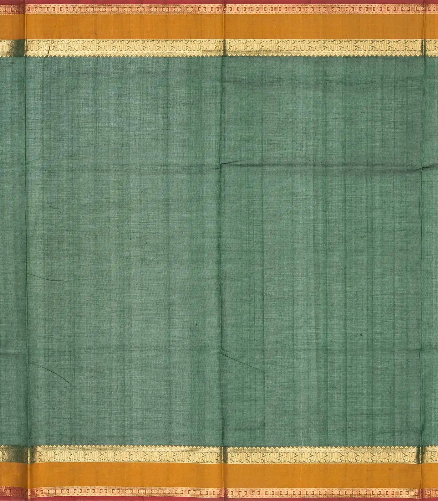 Dark Green Handloom Silk Cotton Saree With Horse Zari Buttas