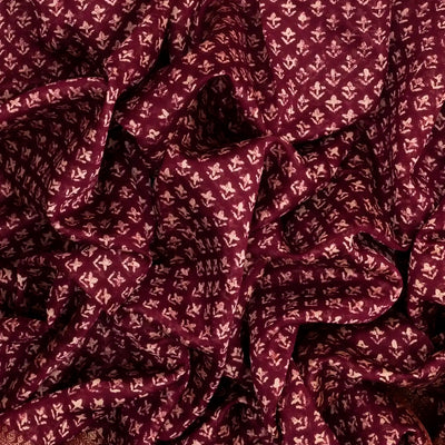 Maroon Woven Chanderi Cotton Saree With Printed Motifs